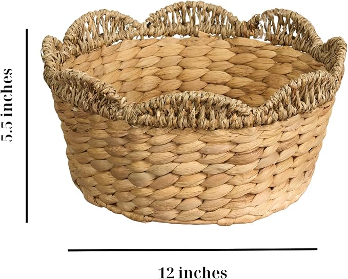Isidore Water Hyacinth Storage Baskets, Round Woven Set of 3, Natural Brown, Pantry Organizer for Kitchen and Bathroom Storage