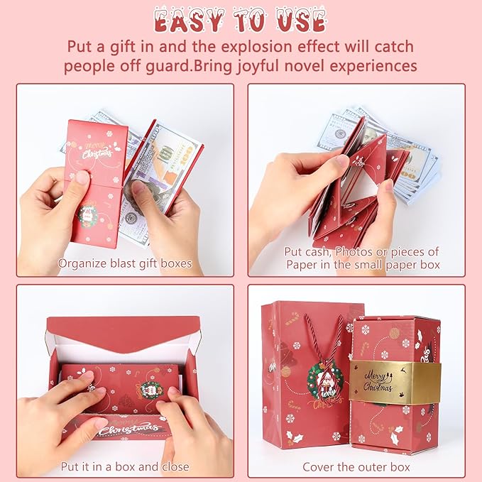 Surprise Gift Box Explosion,Pop-Up Explosion Gift Box,Merry Christmas Folding Bouncing Gift Boxes,Unique Folding Bouncing Red Envelope Gift Box, Christmas Birthday Surprise Blast Gift Boxes (Red)