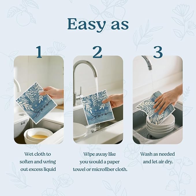 Christmas Swedish Dishcloths for Kitchen, Winter Snowflake Xmas Blue Kitchen Dish Towels for Washing Dishes, 4 Pack Reusable Paper Towels, Sponge Cloths for Home Party Housewarming Cleaning