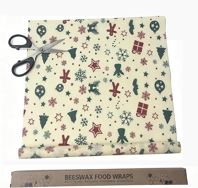 Organic Beeswax Wraps for Food-12 x 40" Reusable Beeswax Wraps Roll for Food Preservation & Storage Eco-Friendly Food Wraps Sustainable Food Storage Wraps for Cheese, Sandwich, Bread (Xmas)