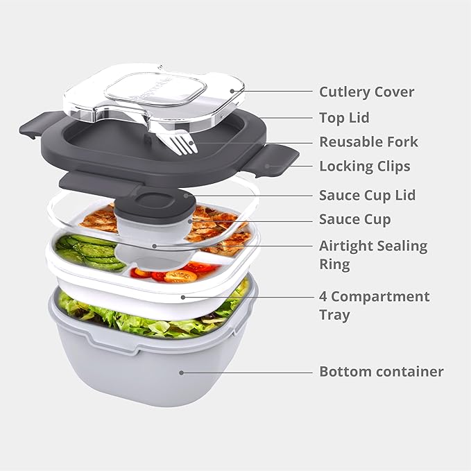 Responsible Products Leak Resistant Bento Box with Tableware for Adult - Teens, Insulated Lunch Box for Women - Men - Girls - Boys, BPA Free, Dishwasher Safe, Microwave Safe, Freezer Safe, 46 oz