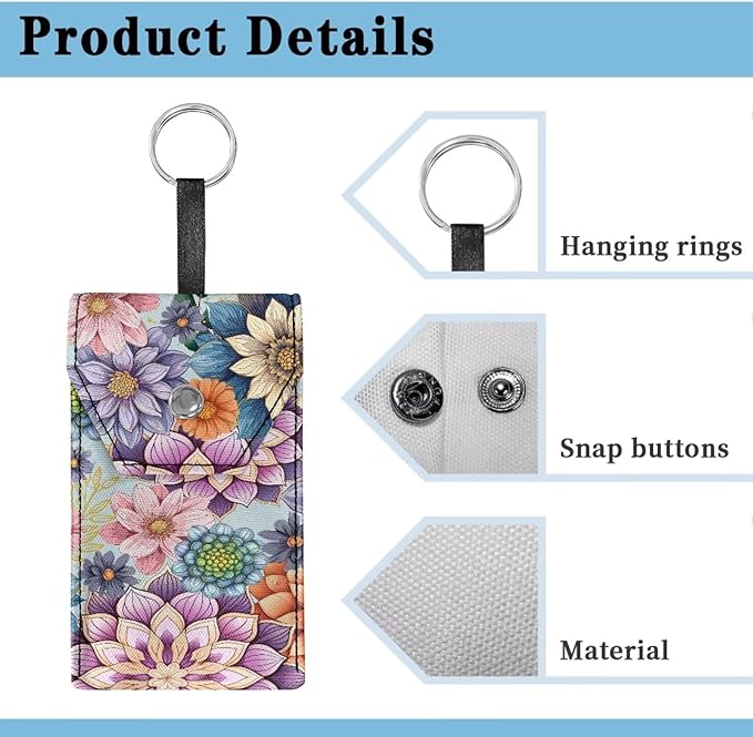 Tissues Purse Pocket Colorful Mandala Flower Purse Tissue Packs Snap Button Enclosed Canvas Portable Tissue Holder for Travel Daily Outgoing