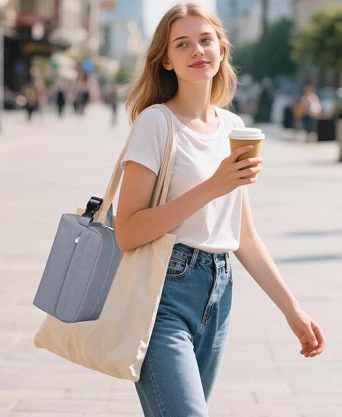 Small Insulated Snack Bag Lunch Box,Collapsible Reusable Small Lunch Bag with Snap Buckle Handle for Beach Travel Picnic,Grey 5-Can(3L)