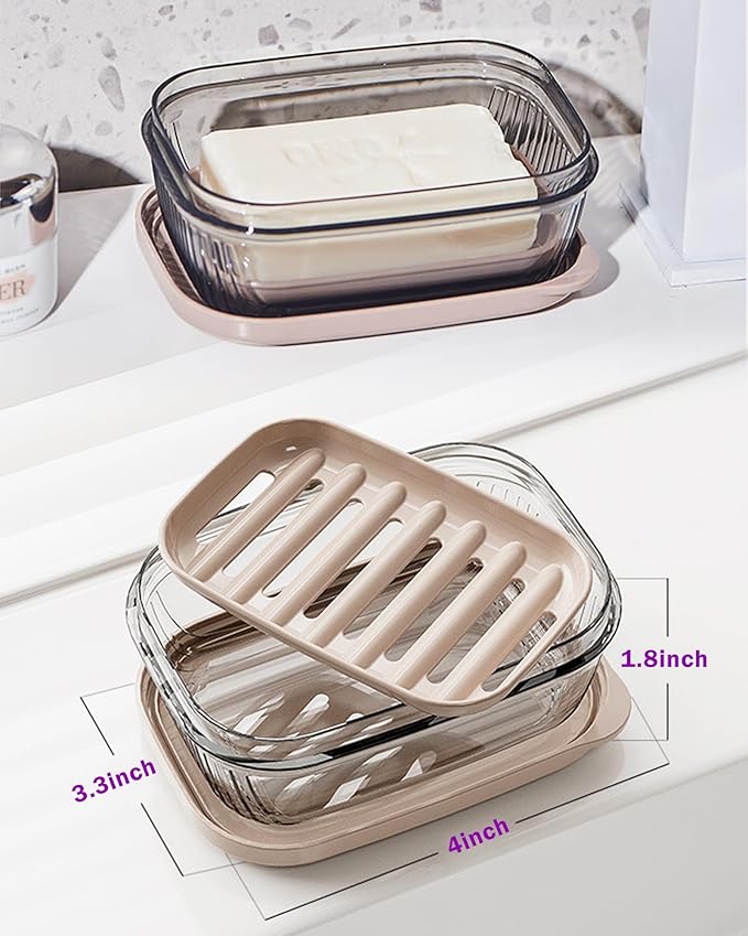 Travel Soap Case with Lid,Leakproof Soap Holder with Drainage Layer, Travel Essentials Soap Containers, Portable Soap Bar Dish for Camping, Gym, Bathroom,Kitchen,Dormitory,Hotel(Clear)