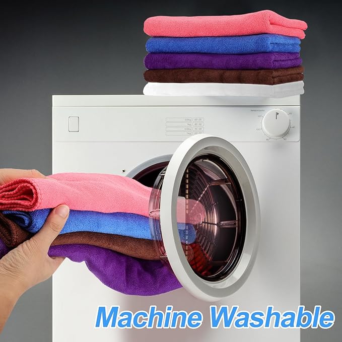 HARFINGTON 4 Pack Microfiber Cleaning Cloth, 24" x 12" Multi-Functional Cleaning Towels Reusable Absorbent Rags for Car Wash Kitchen Household Window Clean, Purple