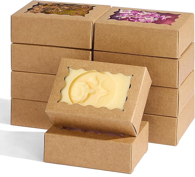 40PCS 3.5x2.36x1.2 inches Kraft Brown Soap Boxes with window, Homemade Soap Packaging Gift Boxes, Small Bakery Boxes for Macarons, Cookies & Candies, Wedding & Birthday Party Favors