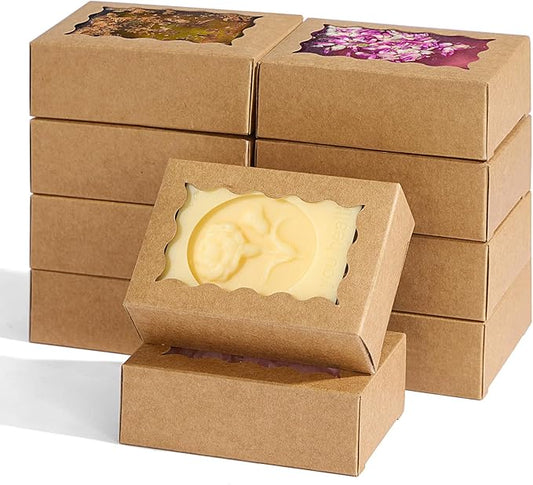 40PCS 3.5x2.36x1.2 inches Kraft Brown Soap Boxes with window, Homemade Soap Packaging Gift Boxes, Small Bakery Boxes for Macarons, Cookies & Candies, Wedding & Birthday Party Favors