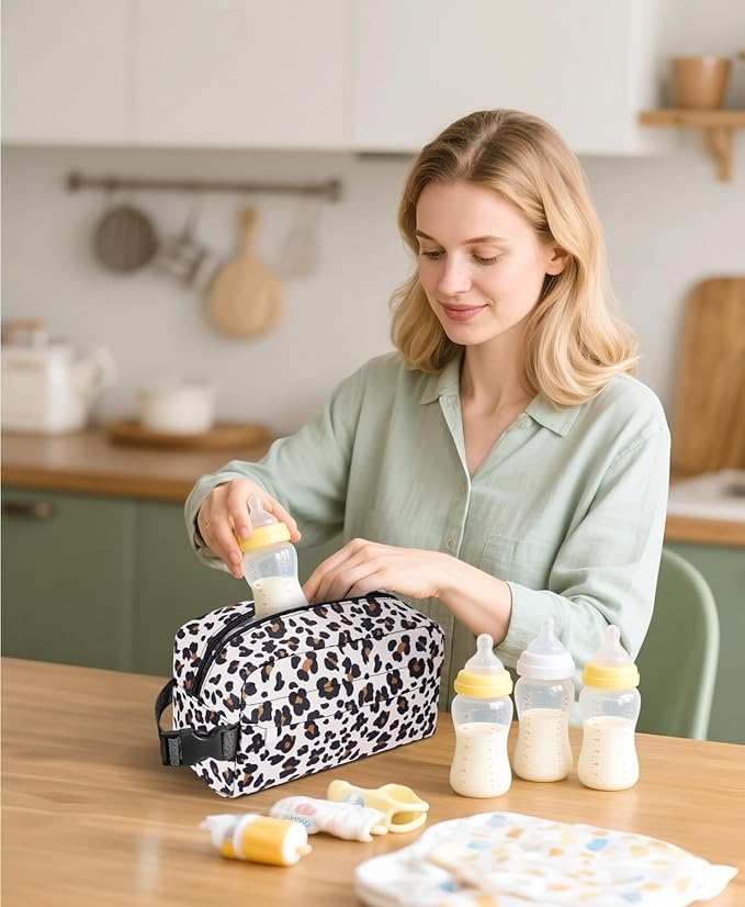 Small Insulated Snack Bag Lunch Box,Collapsible Reusable Small Lunch Bag with Snap Buckle Handle for Beach Travel Picnic,Leopard Print 5-Can(3L)