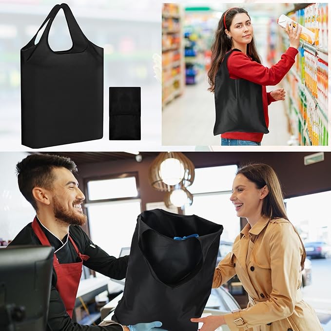 100 Pack Reusable Grocery Bags Bulk Polyester Shopping Bags Foldable Shopping Tote Pouch for Grocery 50 Lbs Washable(Black)