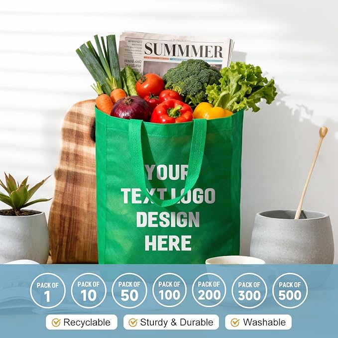 Custom Tote Bags with Your Logo, Personalized Reusable Shopping Bags for Shopping Business