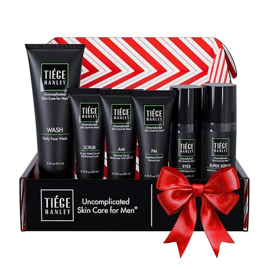 Tiege Hanley Skin Care Set for Men, Anti Aging Routine, System Level 3, Daily Face Wash, Facial Scrub, Two Moisturizers, Eye Cream, and Serum for Healthy, Hydrated Skin, Men’s Skin Care, 6 Piece Kit