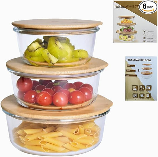 Set of 3 Glass Containers with Bamboo Lids | Airtight, Round, BPA-Free | Reusable Food Storage for Kitchen, Pantry, Meal Prep | Eco-Friendly and Durable (1)