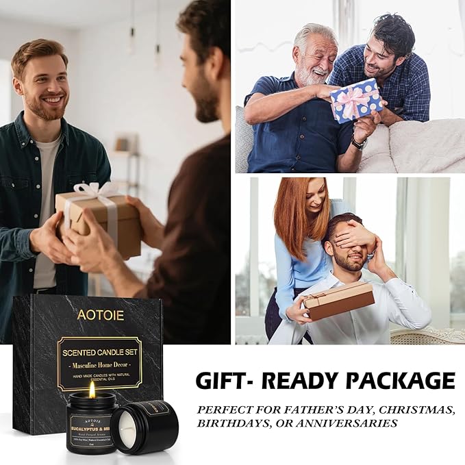 Mens Scented Candle Gift Set, 9 Pack Candles for Men, 36 oz Soy Candle, 200+ Hours Burn Time, Aromatherapy Gifts for Dad, Boyfriend, Husband for Christmas, Father’s Day, Birthday