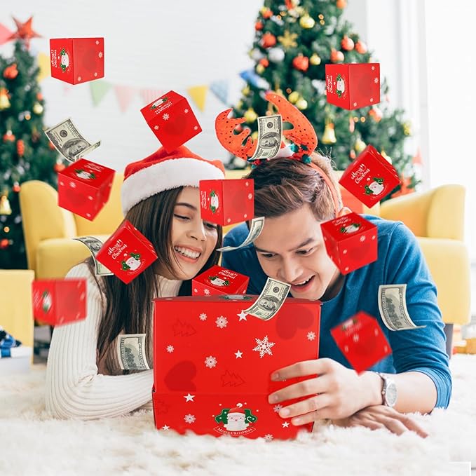 CSMGY Surprise Box Gift for Money, Christmas Surprise Gift Box Explosion, Folding Bouncing Gift Box for Christmas Birthday Anniversary, 12 Bounces Boxes (Red)