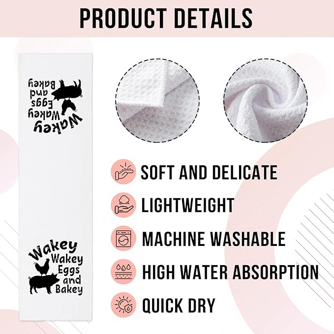 Funny Kitchen Towels Wakey Wakey Eggs and Bakey Dishcloth Humor Sayings Soft Towels Gifts for Hostess Housewife Chef Funny Birthday Gifts for Women Men Family Sister Friend