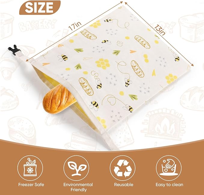 Beeswax Bread Bags & Beeswax Food Wraps Set, Reusable Natural Beeswax Cotton Food Storage Bag for Sourdough, Beeswax Wraps for Food (S,M,L), Sustainable,Organic, Moisture Lock& Freshness Preservation