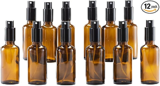 YIZHAO Amber Glass Spray Bottles 2oz, with Small Fine Mist Spray, Metal Cap, Refillable for Essential Oil,Travel,Cleaning,Perfume,Aromatherapy,Makeup – 12 Pcs