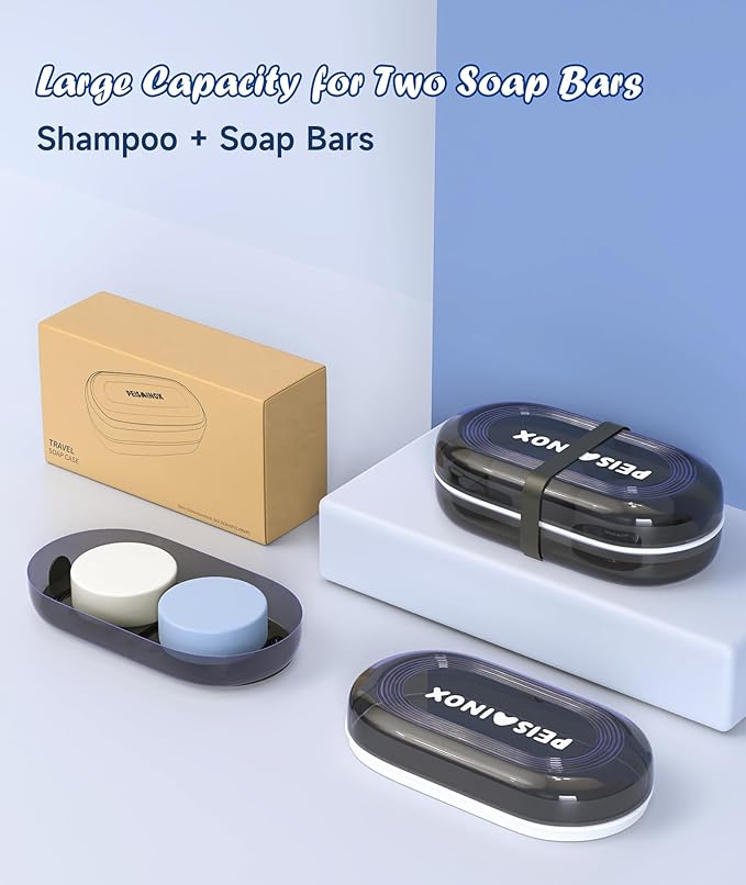 Leakproof Travel Soap Dish with Lid - Draining Soap Bar Holder for Bathroom, Shower, Gym, School, Camping, Vacation, Outdoor
