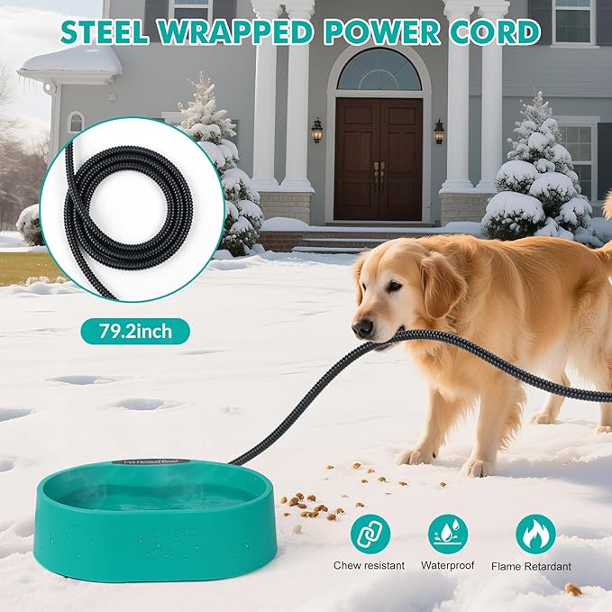 Large Heated Pet Water Bowl for Dogs,Cats,Chicken, Heated Dog Water Bowl Outdoor Heated Water Bowl for Cat, 3.7L Heated Dog Bowl-Keep Water Warm in Winter, 35W Thermostatic Control and Anti Chew Cord