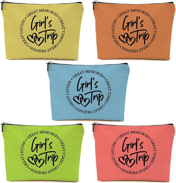 5 Pcs Girls Trip Gifts Favors, Girls Weekend Gifts Makeup Bag, Bestie Gifts Weekend Bag Travel Gifts Vacation Cosmetic Bag, Friendship Gifts for Women Bestie, Graduation Wedding Gifts Toiletry Bag