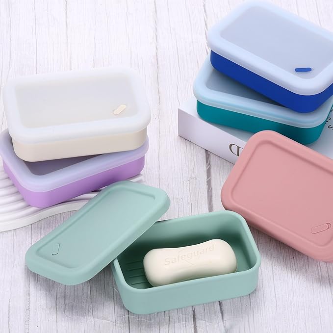PATIKIL Leakproof Travel Soap Case, Silicone Travel Soap Container with Draining Layer Portable Bar Soap Holder for Bathroom Camping Gym, Green