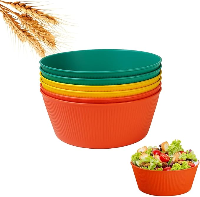Old Tjikko Wheat Straw Bowls, Set of 6 Large unbreakable bowls, 100% BPA-Free Wheat Straw Fiber Snack Bowl, Stackable Large Bowl for Christmas Parties, Microwave Sup