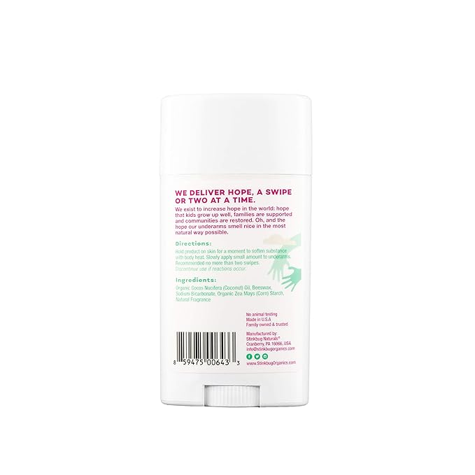 Stinkbug Naturals Organic Aluminum Free Deodorant Stick with Hibiscus Mint, Coconut Oil and Essential Oils, Paraben Free, Sensitive Skin Deodorant, 2.1 Ounces Pack of 1