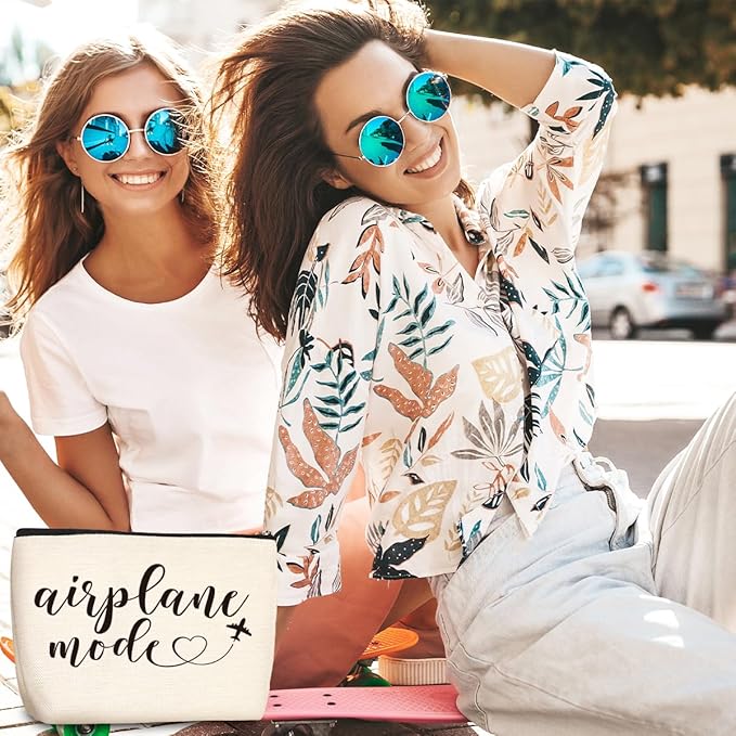 Funny Airplane Travel Gifts for Women Makeup Bag Travel Essentials Cosmetic Bag Travelers Toiletry Bag Flight Vacation Gifts for Sister Travelers Girls Trip Birthday Mothers Day Anniversary
