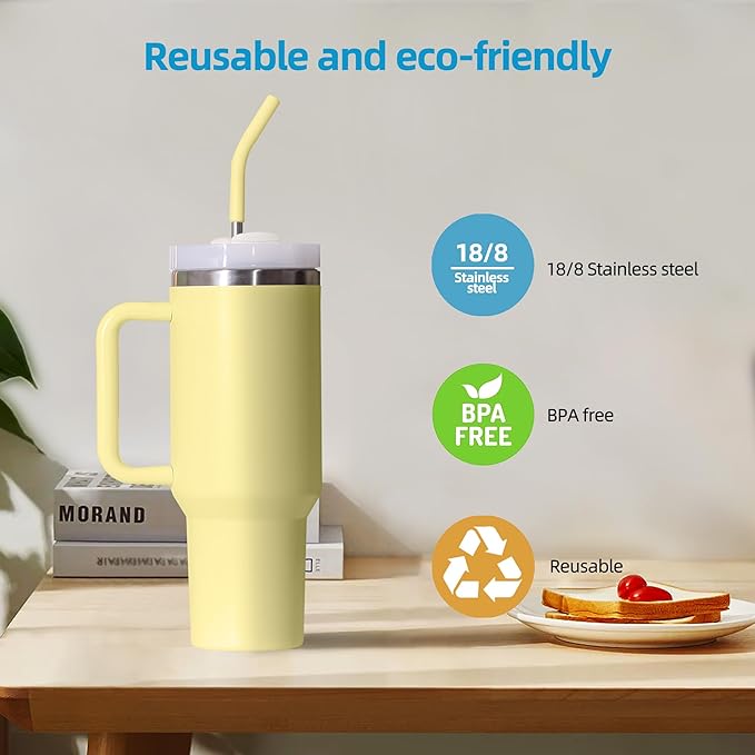 30 oz Stainless Metal Straws for 30 oz Stanley Tumbler, 6Pcs Reusable Straight Long Steel Straws with 12 Silicone Tips and 2 Straw Cleaning Brushes (6Color3, 30oz)
