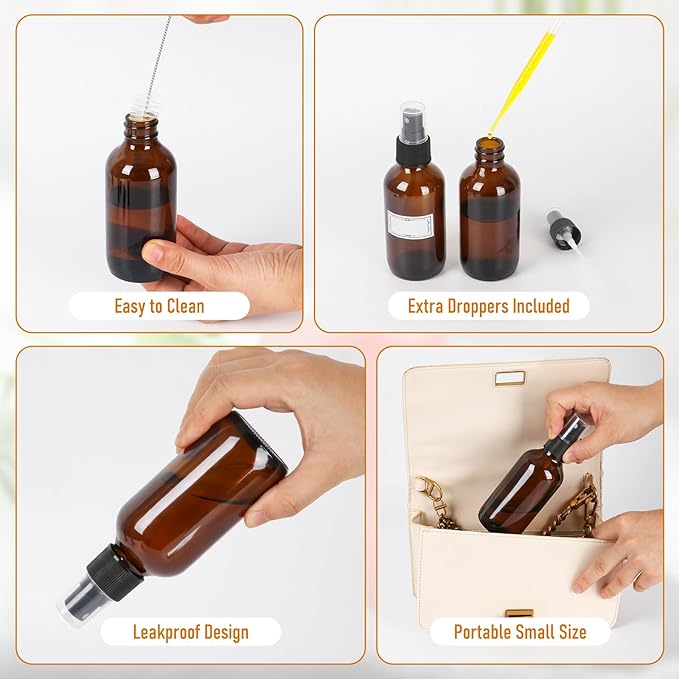 120ml Glass Spray Bottles with Fine Mist Sprayer 24Pack, Small Amber Glass Spray Bottles 4 oz for Perfumes,Cleaning Products,Pet Spray (4fl.oz, Set of 24)