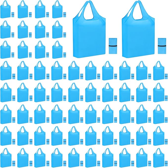 100 Pack Reusable Grocery Bags Bulk Polyester Shopping Bags Foldable Shopping Tote Pouch for Grocery 50 Lbs Washable(Blue)