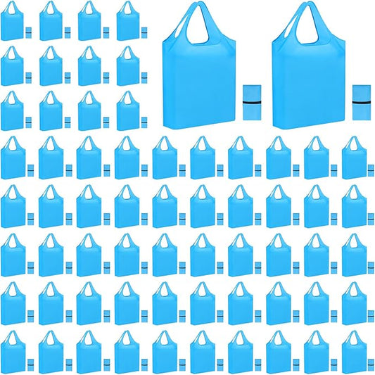 100 Pack Reusable Grocery Bags Bulk Polyester Shopping Bags Foldable Shopping Tote Pouch for Grocery 50 Lbs Washable(Blue)