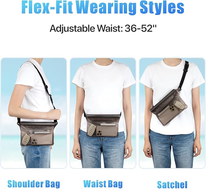 F-color Waterproof Fanny Pack - Cruise Essentials 2025 - Waterproof Pouch, Triple Zipper Roll-Top Dry Bag for Phone with Adjustable Waist Strap, Keep Passport Valuables Dry for Beach Kayaking Boating
