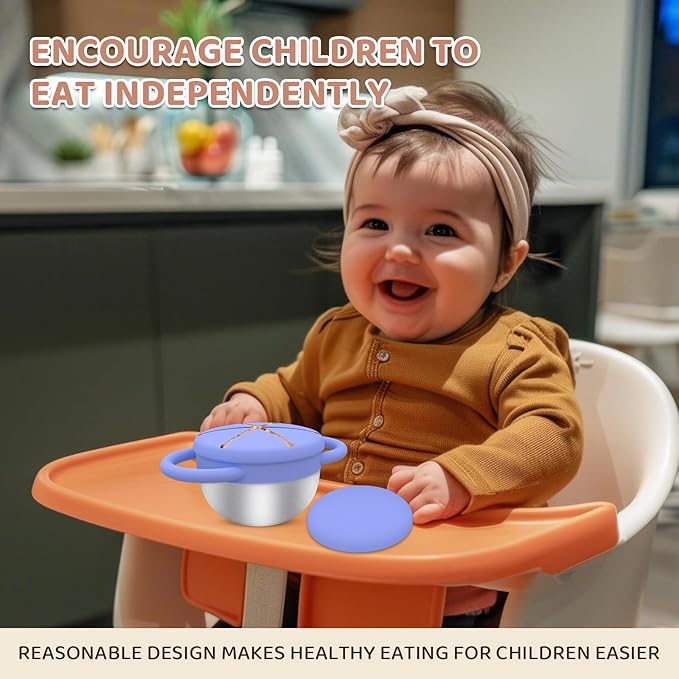 Stainless Steel Snack Containers for Kids, 2 Pack Toddler Snack Containers with Silicone Lids & Handles, Safe and Durable, Snack Cups for Toddlers Spill Proof