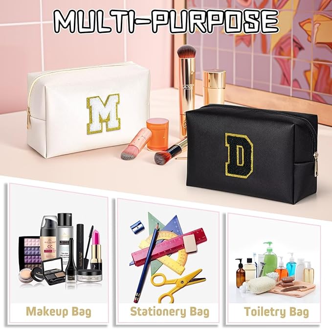 TOPEAST Gifts for Friends Female Mom, Cute Makeup Bag Small Pink Cosmetic Bag Travel Toiletry Bag, Personalized Birthday Gift for Women Girl, Preppy Travel Stuff for Girls (Black C)
