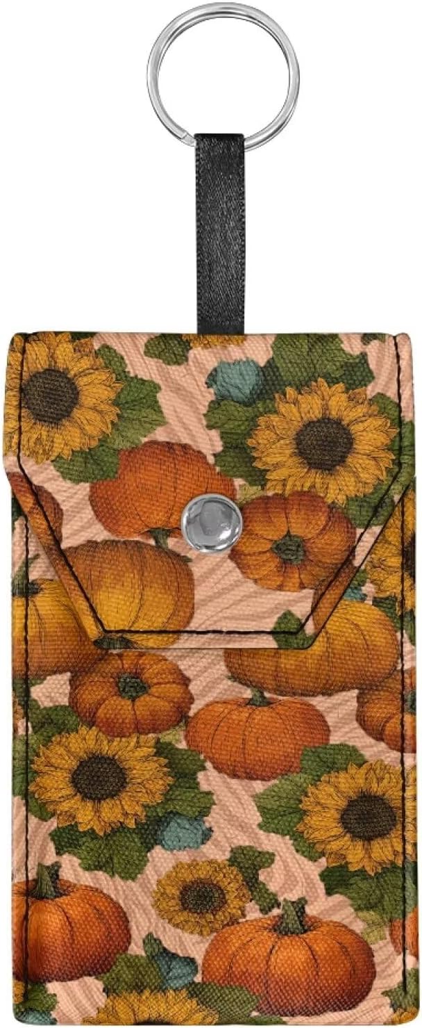 Sunflower Pumpkin Print Purse Tissue Holder Portable Pocket Tissue Holder for Coin Keys Tissues with Hanging Rope for Thanksgiving Snap Button Enclosed