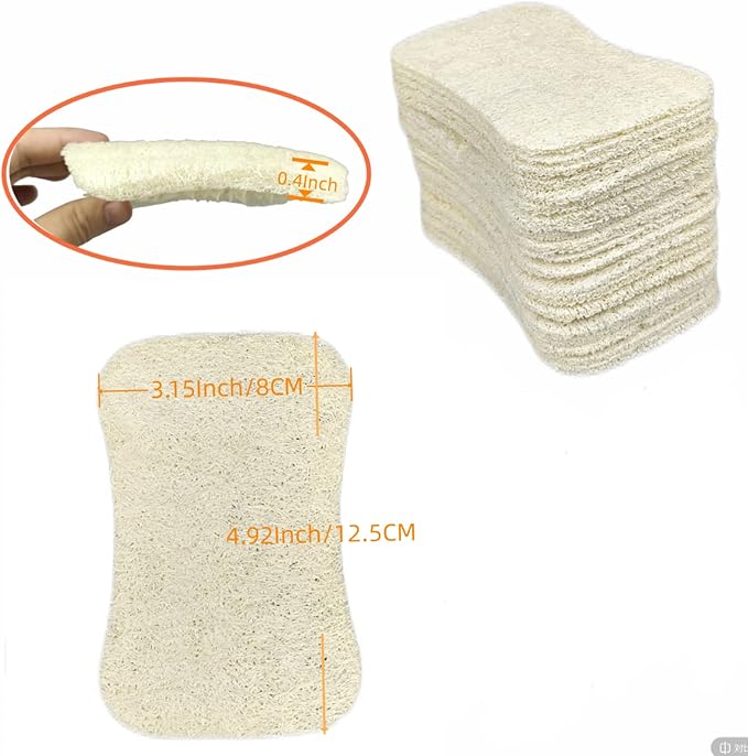 50 Pack Natural Loofah Dish Sponge, Multipurpose Non-Scratch Luffa Kitchen Scrub Pad for Cleaning Kitchen, Bathroom, and Household