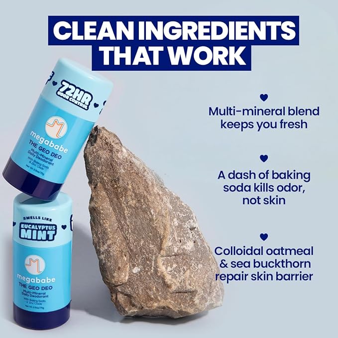 Megababe Daily Deodorant - The Geo Deo with 72 hour Odor Protection Multi-Minerals, Holiday Gifts for Women, Aluminum-Free, All Natural, 2.6 oz