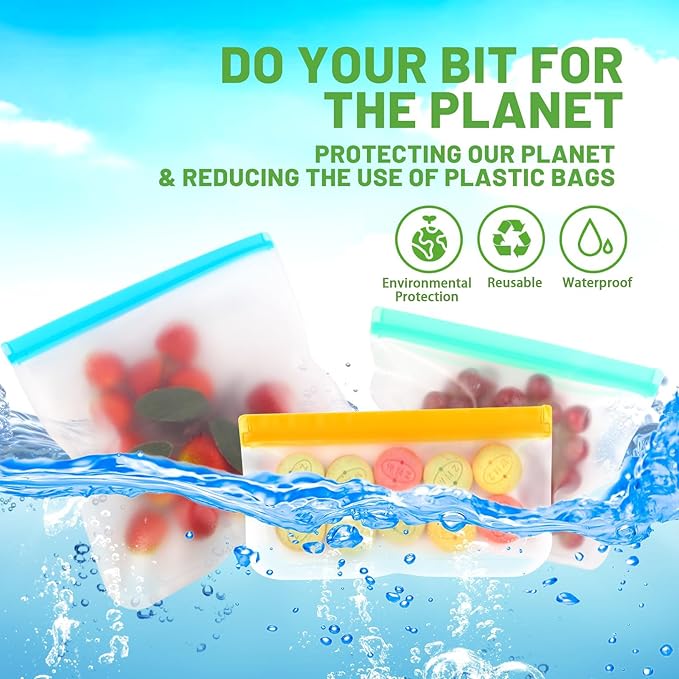 20 Pack Reusable Silicone Freezer Bags - Leakproof Food Storage Bag - Safe Sealable Snack Bags - Large Keep Fresh Sandwich Bags for Milk Bread Fruit Vegetable Meat Cookie