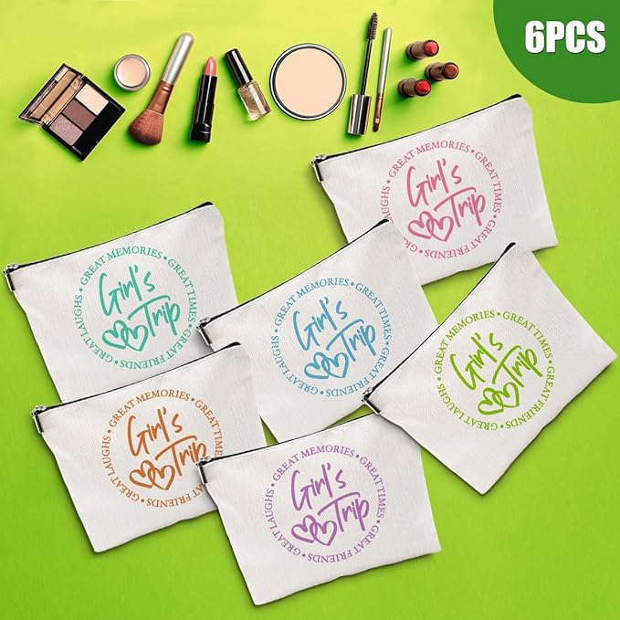 6 Pcs Girls Trip Gifts Favors, Girls Weekend Gifts Makeup Bag, Bestie Gifts Weekend Bag Travel Gifts Vacation Cosmetic Bag, Friendship Gifts for Women Friends, Graduation Wedding Gifts Toiletry Bag