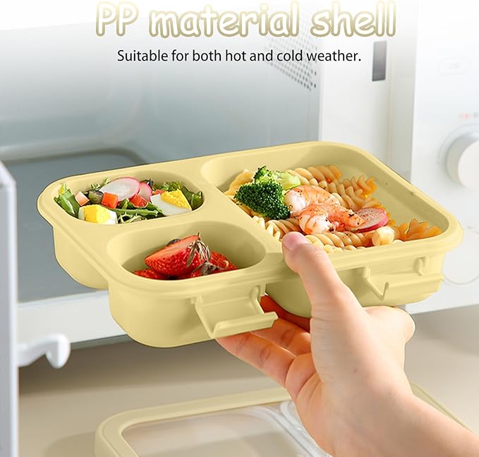 2 Pack Bento Lunch Box,Bento Box for Adults,29oz with 3 Compartments lunch box, for Trvael (Green & yellow)