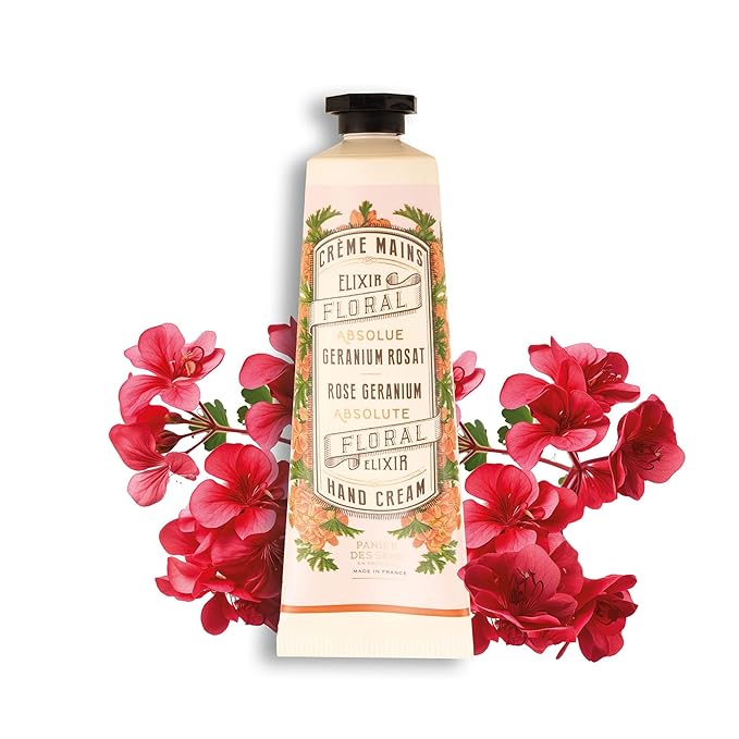Panier des Sens - Small Hand Cream for Dry Cracked Hands – Rose Geranium Mini Hand Lotion for Dry Skin - With Sweet Almond and Olive Oil - Hand Care 97% Natural Ingredients - Travel Size 1 floz