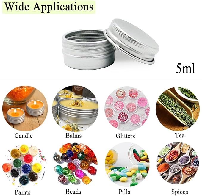 30 pack 5ml Round Lip Balm Tin Cans, 5g Aluminum Makeup Sample Containers with Screw Lid, Empty Silver Metal Tins Pot Storage Travel Tin Jars for Cosmetic, Cream, Candle, Tea, 5 Gram Tins