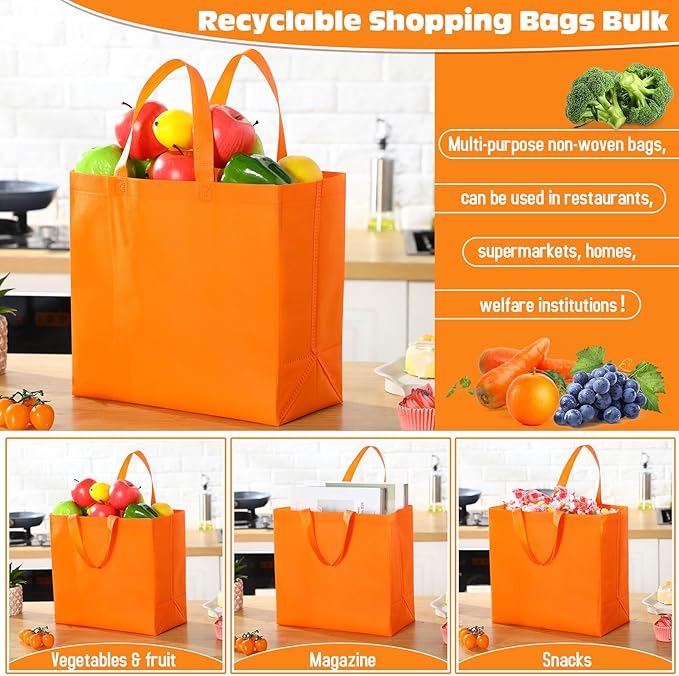 Windyun Reusable Grocery Bags Large Non Woven Shopping Bags with Handles Foldable Portable Tote Bulk, 12.6 x 11.8 x 6.3 Inch