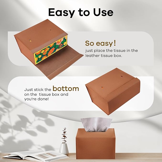 Disposable Hand Towel Box Cover Compatible with Kleenex Disposable Paper Hand Towels, Leather Tissue Box Cover Holder for Bathroom Holder (Brown-1 Pack)