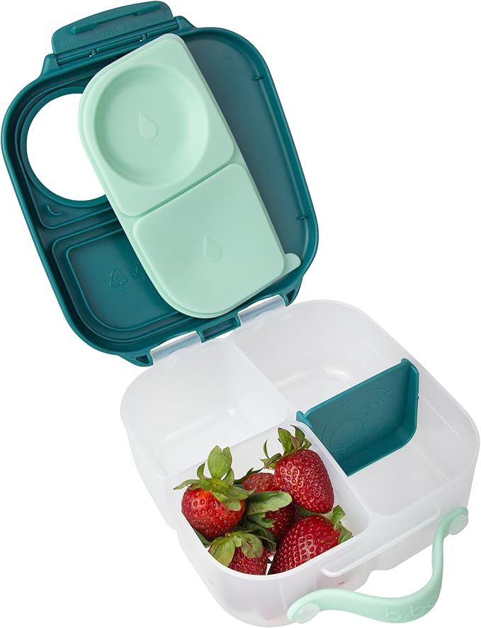 b.box Mini Lunch Box for Kids: Lunch Snack Container with 2 Leak Proof Compartments. Ages 3+ School Supplies, BPA Free (Emerald Forest, 4¼ cup capacity)