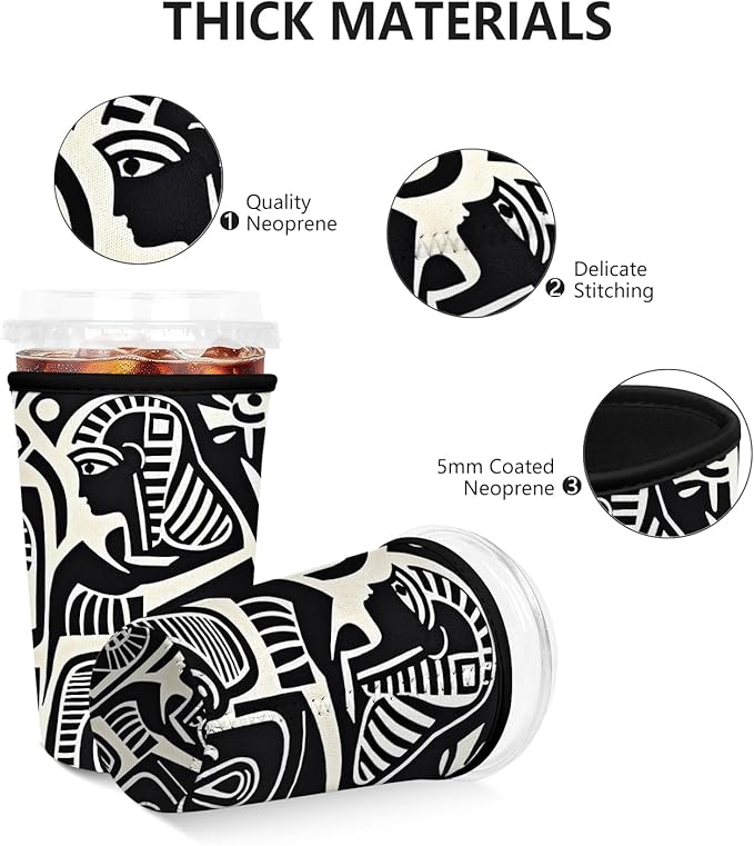 Iced Coffee Sleeve, Reusable Insulated Neoprene Cup Sleeve for Cold & Hot Drinks Beverages, Cup Holder for 16oz-18oz Coffee Cups, Abstract Bird