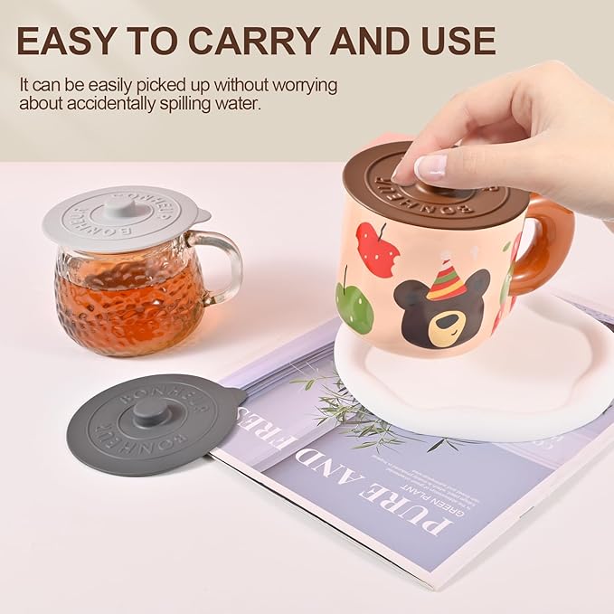 Silicone Cup Covers (Set of 3) ， Multicolored Silicone Lids for Mugs, Cups, Tea Pots,Flexible Mug Covers，Hot Cup Lids for Coffee & Tea