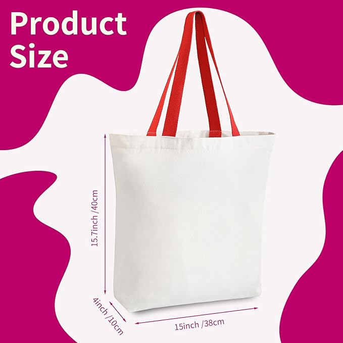 10 Pack Canvas Tote Bag with Zipper, Reusable Grocery Bags with Long Handle, DIY Heat Transfer Sublimation Blanks Shopping Bags for Advertising, Birthday, Thanksgiving, Christmas Craft Bags