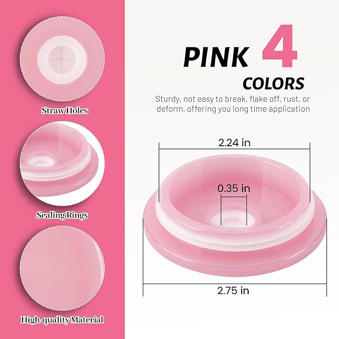 Joyclub 4 Pack Acrylic Lids for 16 oz Glass Cups with Bamboo Lids and Straws Reusable Iced Coffee Cup Beer Can Drinking Glasses for Smoothie Whiskey Boba Soda Tea Gift (Pink)
